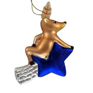 Pottery Barn Reindeer Comet Ornament Blown Glass Christmas